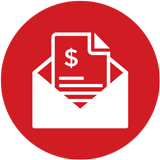 Icon of open envelope with financial document inside